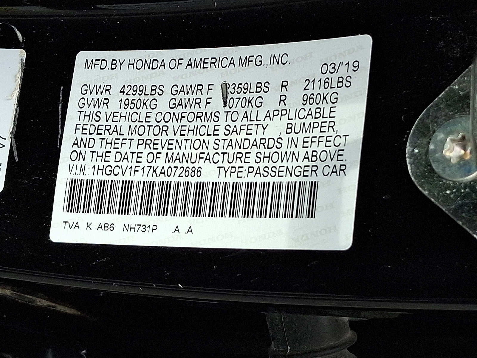 2019 Honda Accord Sedan LX 1.5T