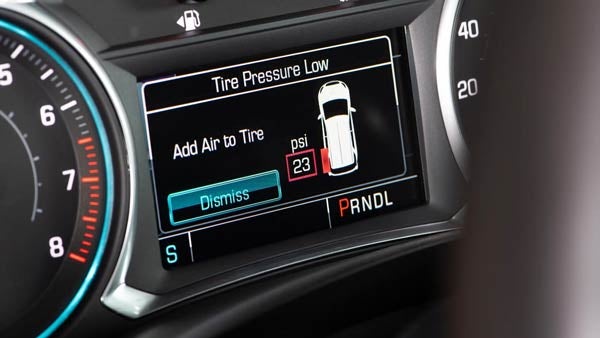 Chevrolet low tire pressure warning display showing tire PSI
