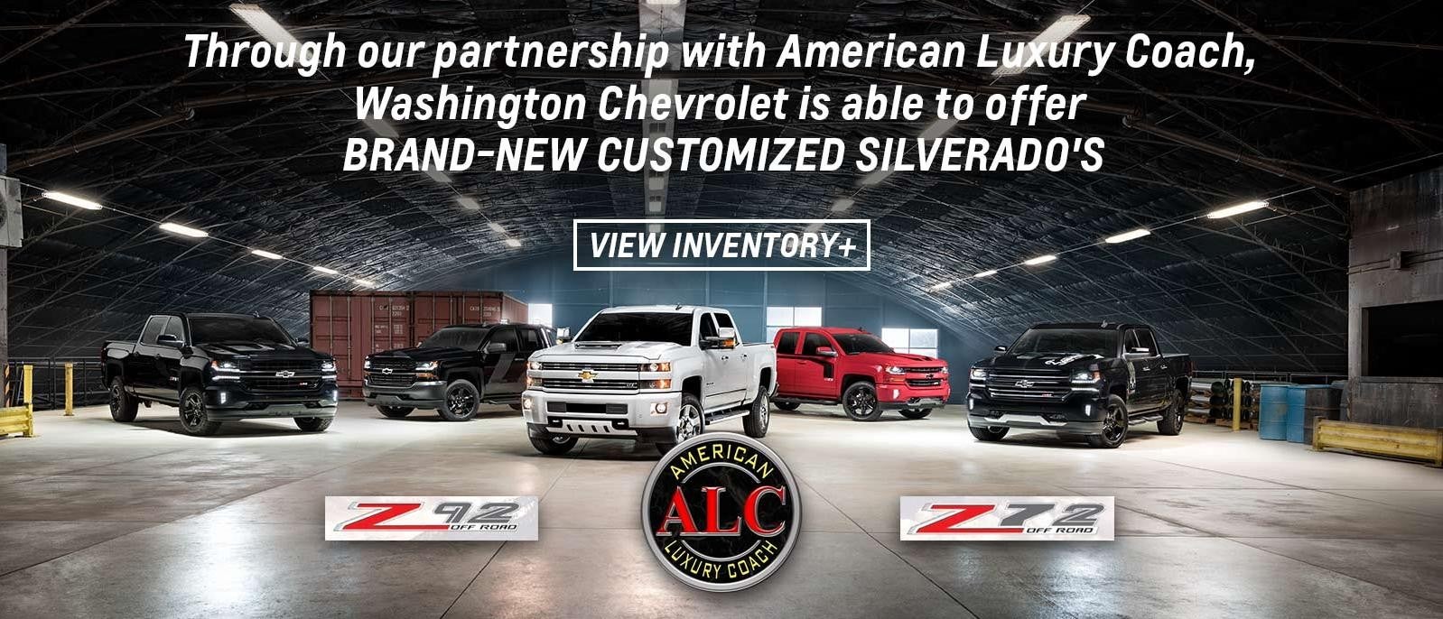 American Luxury Coach custom Silverado trucks available at Washington Chevrolet
